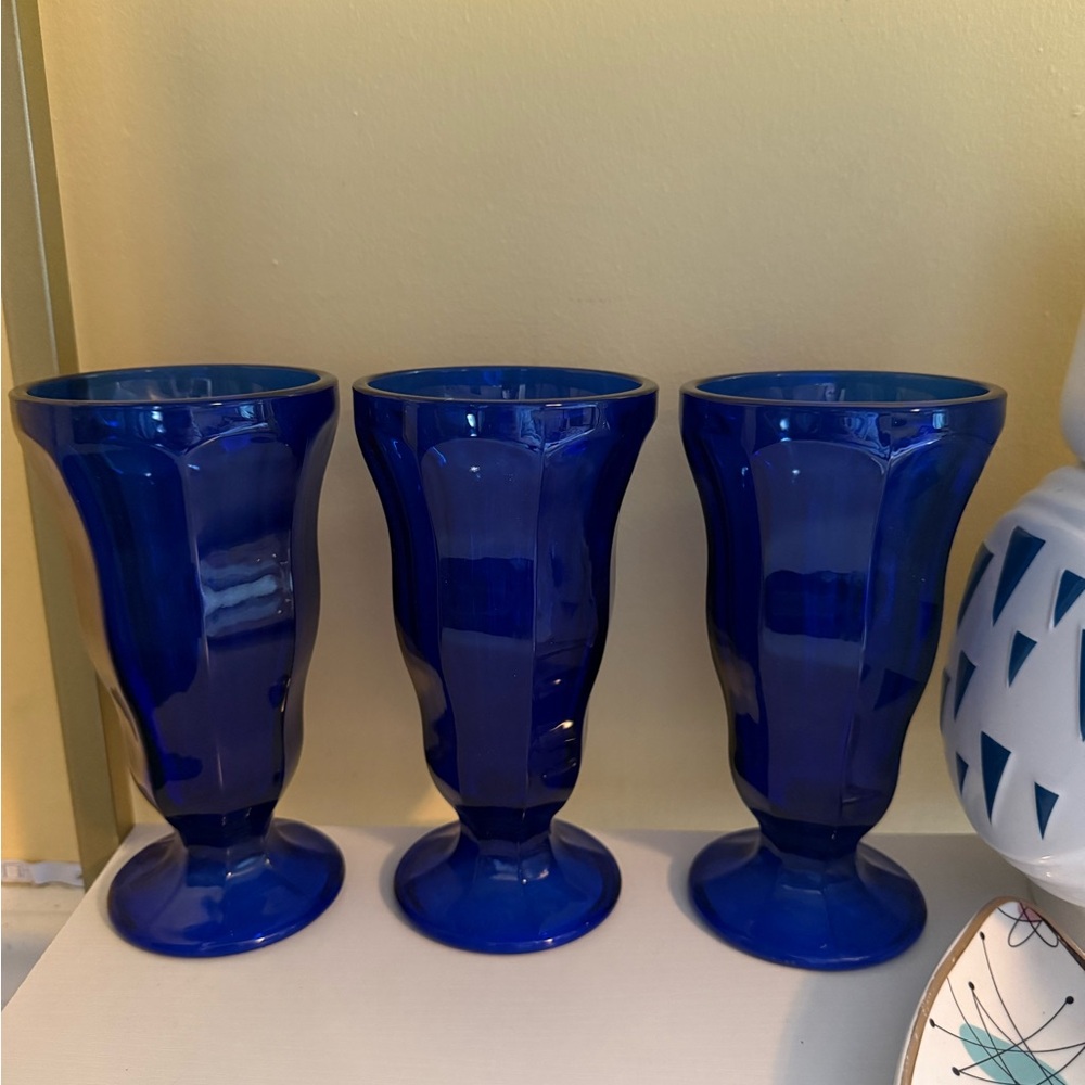 Set of Three Cobalt Blue Glass Anchor Hocking Sundae cups